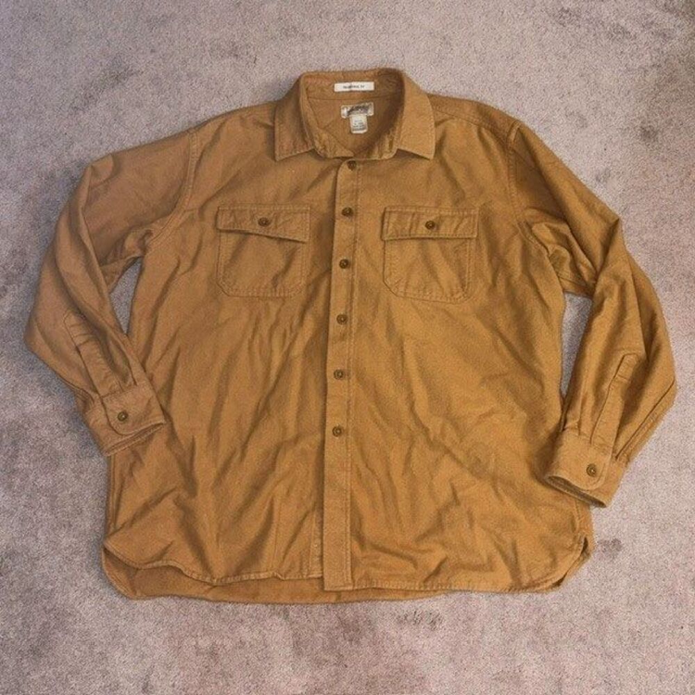 Vintage LL Bean Shirt Mens XL Chamois Cloth Traditional Fit Button Down Yellow